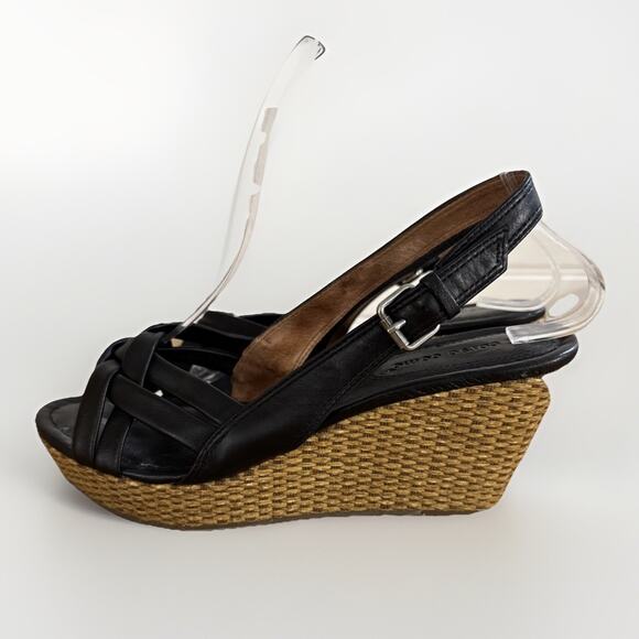 Corso Como Nebraska Open-toe Leather Wedge Sandals, Black Size 7M 3” Heel - Picture 3 of 7